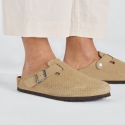 Birkenstock Boston Suède estampé Emboss Dots New Beige